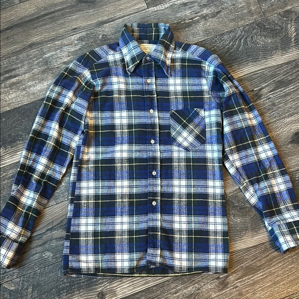 Vintage 90’s County Seat Blue Plaid Men's Flannel Shirt Size M